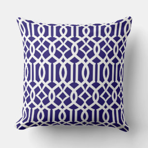 Witte Navy Blauwe Marokkaanse Tralie Decoratie Kus Kussen