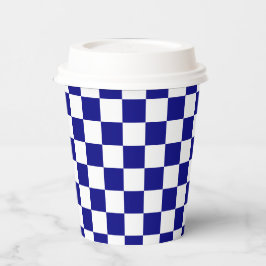 Witte Navy Blauwe Vierkante Patroon Papieren Beker