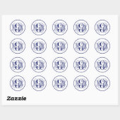 Witte Navy Blauwe Wingerdstok Schrift Monogram, do Ronde Sticker (Vel)
