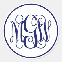 Witte Navy Blauwe Wingerdstok Schrift Monogram, do
