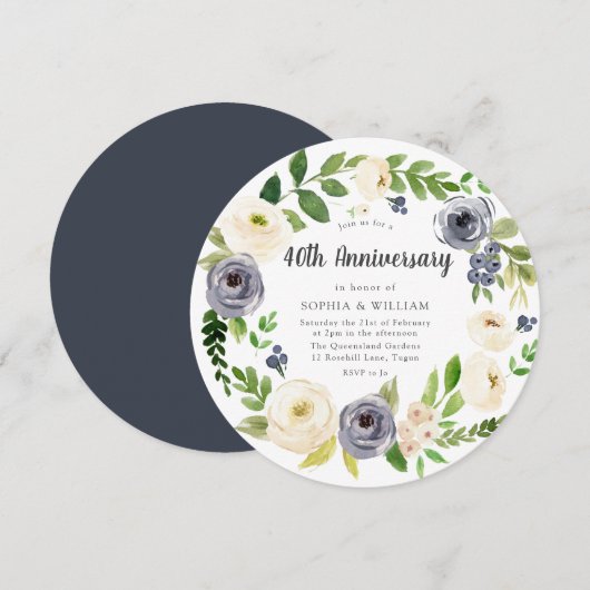 Witte Navy Bloemenkrans 40ste huwelijksjubileum Kaart (Voorkant / Achterkant)