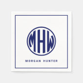 Witte Navy Cirkel Monogram Lettertype DIY Achtergr Servet (Voorkant)