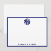 Witte Navy Cirkel Monogram Lettertype DIY BG Bedankkaart (Voorkant / Achterkant)