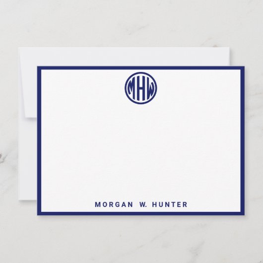 Witte Navy Cirkel Monogram Lettertype DIY BG Bedankkaart (Voorkant)