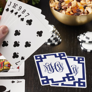 Witte Navy Griekse Sleutel Wingerdschrift Monogram Pokerkaarten