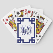 Witte Navy Griekse Sleutel Wingerdschrift Monogram Pokerkaarten (Achterkant)