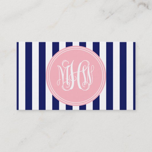 Witte Navy Vert Streep 6x Roze Wingerd Initialen D Visitekaartje (Voorkant)