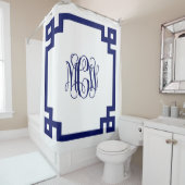 Witte Navy Wing Script Monogram Griekse Sleutel DI Douchegordijn (In situ)