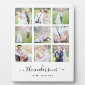 Witte Negen Foto Collage Familie Naam Calligrafie Fotoplaat (Voorkant)