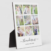 Witte Negen Foto Collage Familie Naam Calligrafie Fotoplaat (Zijkant)
