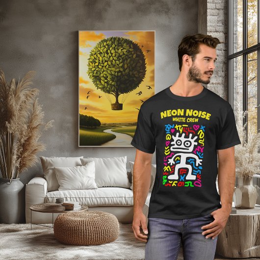 Witte Neon Alien – Funky Pop Art Wezen T-shirt