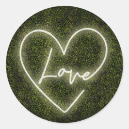 Witte Neon Boxwood Liefde Hart Bruiloft Ronde Sticker