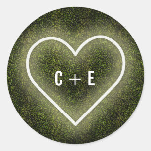 Witte Neon Hart Boxwood Bruiloft Ronde Sticker