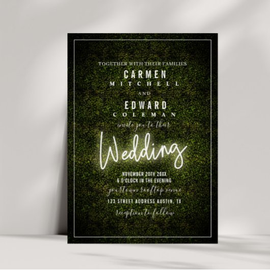 Witte Neon Teken Boxwood Bruiloft Kaart
