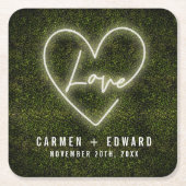 Witte Neon teken liefde hart bruiloft Kartonnen Onderzetters (Voorkant)