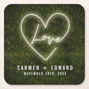 Witte Neon teken liefde hart bruiloft Kartonnen Onderzetters