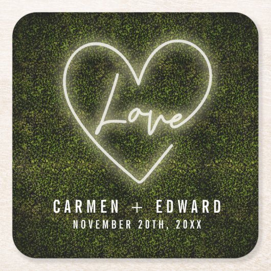 Witte Neon teken liefde hart bruiloft Kartonnen Onderzetters (Voorkant)