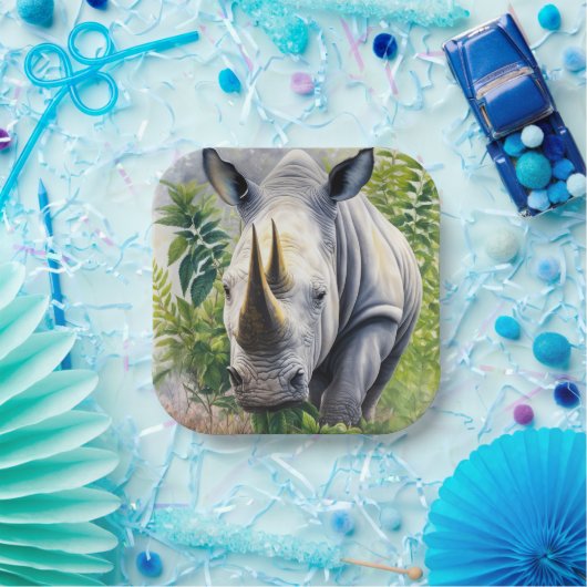 Witte neushoorn botanische kunst papieren bordje (Feest)