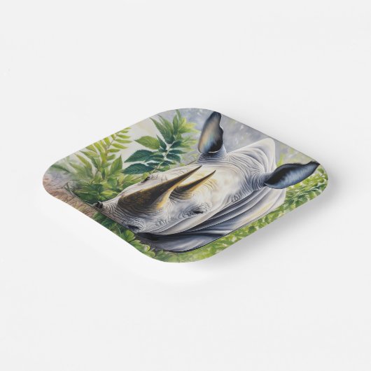 Witte neushoorn botanische kunst papieren bordje (Gebogen)