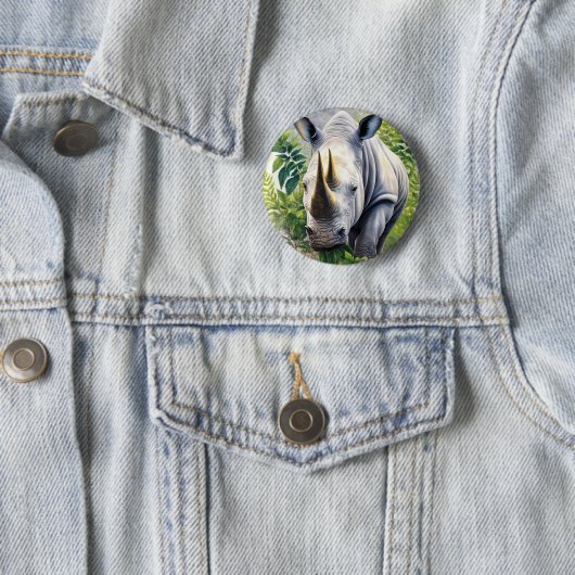 Witte neushoorn botanische kunst ronde button 5,7 cm (In situ)