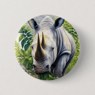 Witte neushoorn botanische kunst ronde button 5,7 cm
