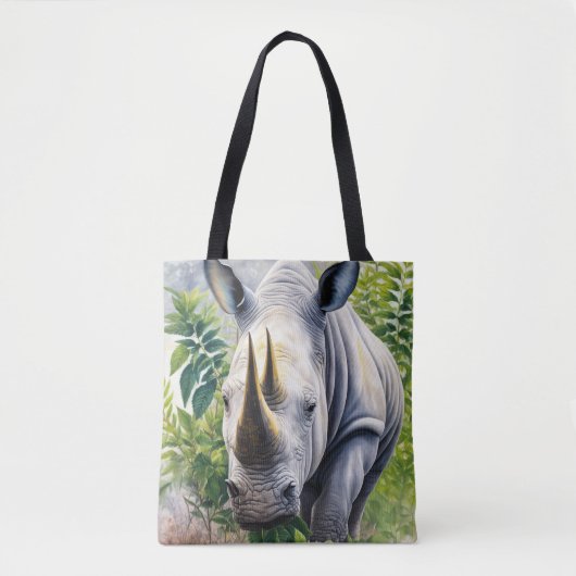 Witte neushoorn botanische kunst tote bag (Voorkant)