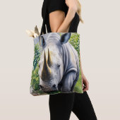 Witte neushoorn botanische kunst tote bag (Dichtbij)
