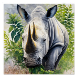 Witte neushoorn botanische schilderij perfect poster