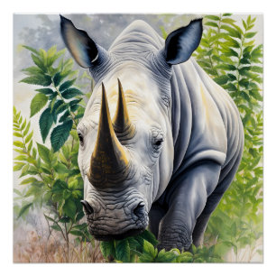 Witte neushoorn botanische schilderij perfect poster