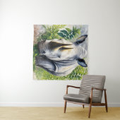 Witte neushoorn botanische schilderij wandkleed (In Situ (horizontaal))