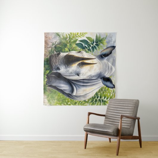 Witte neushoorn botanische schilderij wandkleed (In Situ (horizontaal))