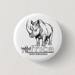 Witte neushoorn of rhino. Wild Africa Ronde Button 3,2 Cm