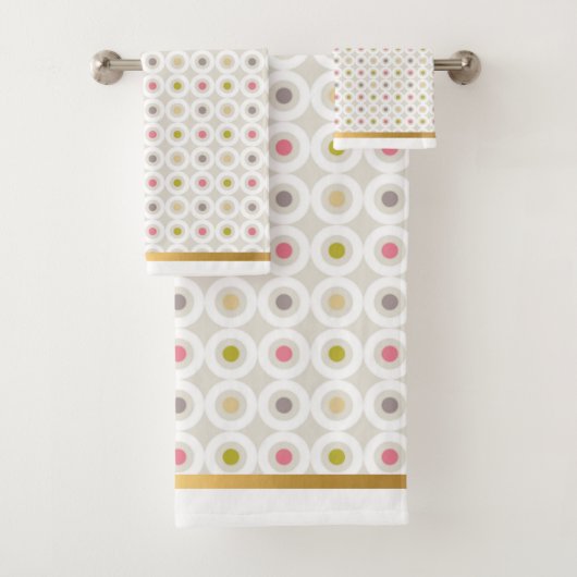 WITTE NEUTRALE CIRCLE GOLD BATHROOM TOWEL SET BAD HANDDOEK (Insitu)