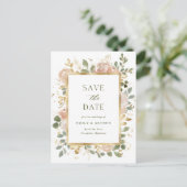 Witte neutrale Floral | Weddenschap Save the Date Briefkaart (Staand voorkant)