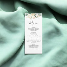 Witte Neutrale Waterverf Bloemen Bruiloft Menu