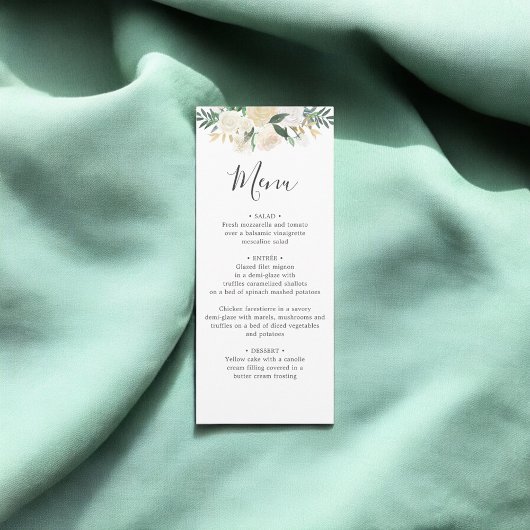 Witte Neutrale Waterverf Bloemen Bruiloft Menu