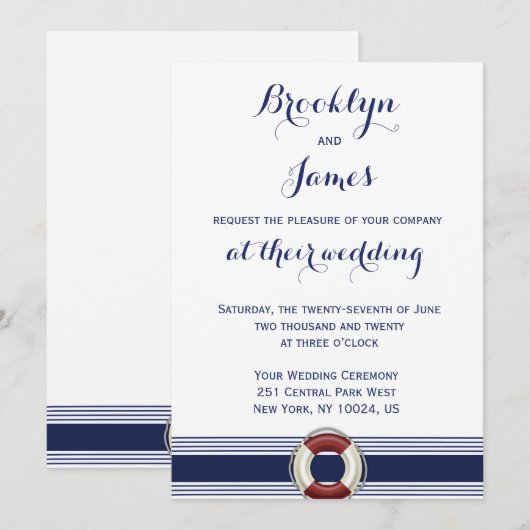 Witte neutrift-uitnodigingen met Lifesaver Kaart (Voorkant / Achterkant)