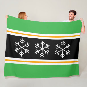 Witte Noordse Sneeuwvlokken Zwarte Heldergroene St Fleece Deken