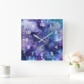 Witte nummers / Modern paars, blauw, goud abstract Vierkante Klok (Huis)