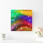 Witte nummers / regenbooggolfstrepen vierkante klok (Huis)
