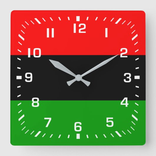 Witte nummers / Rood, Zwart, Groene Pan-Afrikaanse Vierkante Klok (Voorkant)