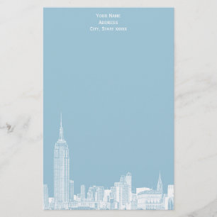 Witte NYC Skyline Etch 01 Briefpapier LT Blauw BG