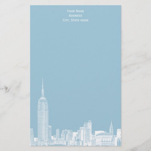 Witte NYC Skyline Etch 01 Briefpapier LT Blauw BG (Voorkant)
