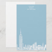 Witte NYC Skyline Etch 01 Briefpapier LT Blauw BG (Voorkant / Achterkant)