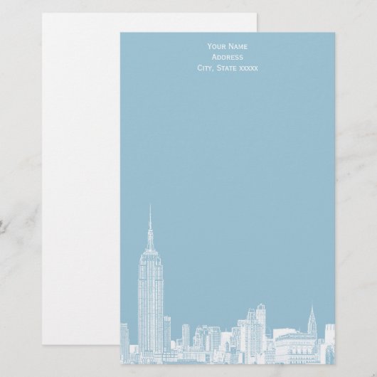 Witte NYC Skyline Etch 01 Briefpapier LT Blauw BG (Voorkant / Achterkant)