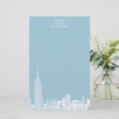 Witte NYC Skyline Etch 01 Briefpapier LT Blauw BG (Staand voorkant)