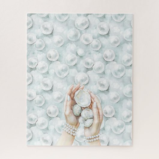 Witte Oceaan Zeeschuim Blauwe Schelpen Parels Legpuzzel (Verticaal)