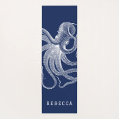 Witte octopus illustratie op marineblauw yogamat (Achterkant)