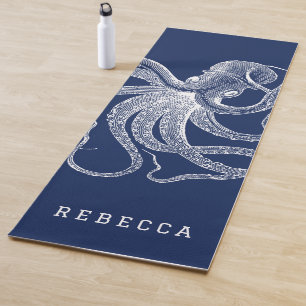 Witte octopus illustratie op marineblauw yogamat