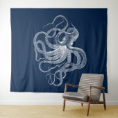 Witte octopus illustratie tapestry wandkleed (In Situ (horizontaal))